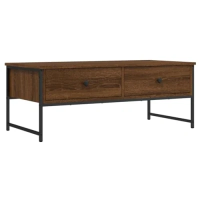 Image of vidaXL Brown Oak Coffee Table Engineered Wood and Metal Construction with Adjustable Feet, Ideal for Living Room, Lounge Area Garden Patio