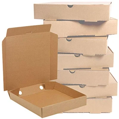 Image of 50 x Pizza Boxes 14&quot; Flat Cardboard Postal Takeaway Style Plain Brown