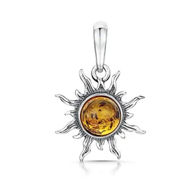 Image of Amberta 925 Sterling Silver with Baltic Amber Sun Pendant Honey Colour