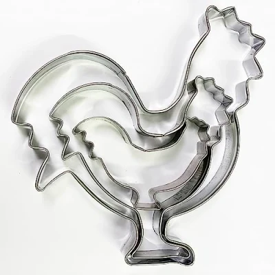 Image of Selecto Bake 3 Pieces of Farm Rooster Cutters Set Stainless Steel Cookie Stamps Sandwich Cutter Fondant Cake Mould Biscuit Press