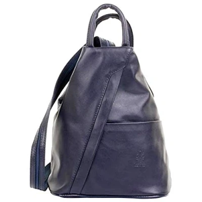 Image of Handbag Bliss Womens Vera Pelle Super Soft Italian Leather Backpack Rucksack Convertible Shoulder Bag Medium Navy Blue