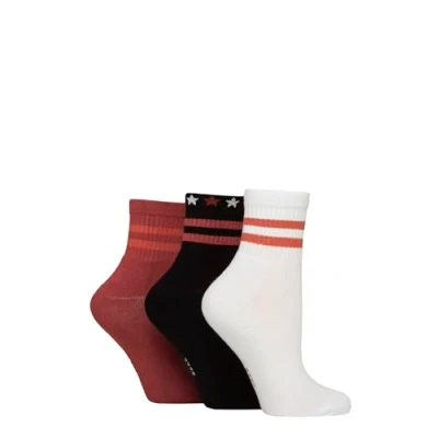Image of Women&#039;s 3 Pair Elle Half Cushion Bamboo Sport Anklet Socks Wild Poppy Stripe 4 8