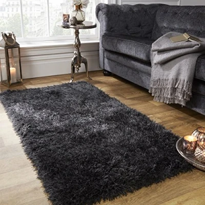 Image of Sienna Large Soft Shaggy Floor Rug Mat Runner 5cm Thick Non Shed Pile Charcoal Grey, 120 x 170 cm