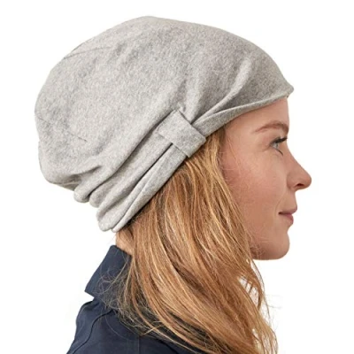 Image of CHARM Organic Cotton Slouchy Beanie Womens Soft Summer Slouch Chemo Hat Light Grey