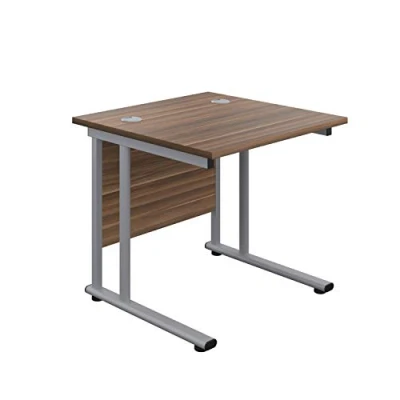 Image of Office Hippo Heavy Duty Rectangular Cantilever Desk, Home Table, Integrated Cable Ports, PC Desk For or Home, 5 Yr Wty Silver Frame/Dark Walnut Top, 80cm x