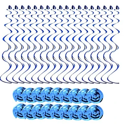 Image of 18pcs Swirl Hanging Party Decorations, Blue Ceiling Resuable Spiral Birthday Streamers,Foil Garland for Baby Shower,Wedding,Christmas,Party Favors Supplies