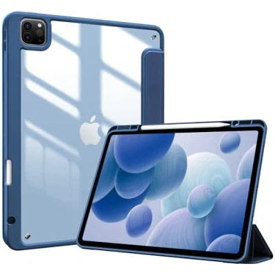 Image of ProCase Smart Case for iPad Pro 12.9 6th/5th/4th/3rd Generation 2022/2021/2020/2018, Transparent Back Shell Cover with Built in Pencil Holder, Auto Sleep/Wake Inch Navy