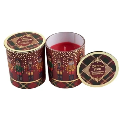 Image of SiL Interiors Christmas Nutcracker Large Fragrance Candles In Glass Holders w/Lids Set of 2