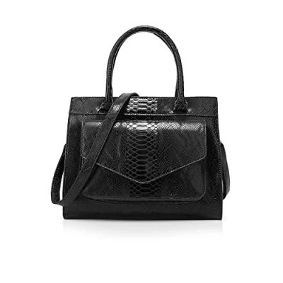 Image of NICOLE &amp; DORIS Women Handbags Fashion Top Handles Bags Crocodile Handbag Ladies Shoulder Medium PU Leather Black