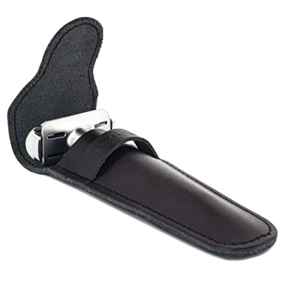 Image of Genuine Leather Safety Razor Protective/Travel Case for Any Razors Keeps Your Double Edge Blade Safe.