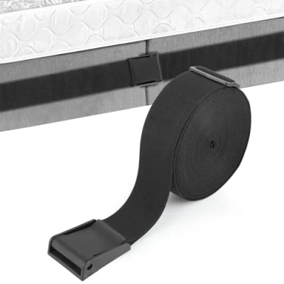 Image of Wenrescry Mattress Straps 12.5m x 5cm Black Bed Connector Strap for Joining Twin Mattresses into King, Durable and Adjustable Belt Secure Fit, Ideal Guest Rooms Couples