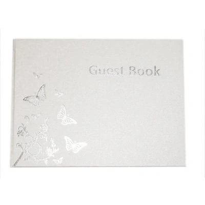 Image of White &amp; Silver Butterfly Design Guest Book (XPGBWSB) by Wedding Accessories and Giftware