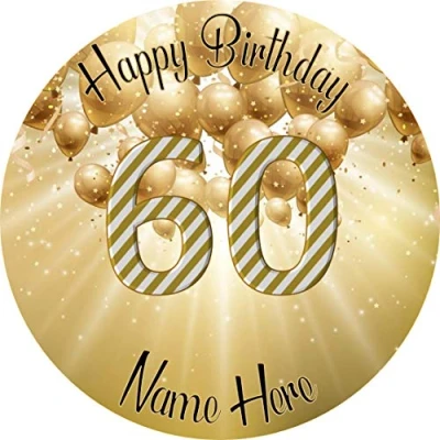 Image of 60th Birthday ICING circle round edible cake topper (Age can be Changed) (Icing)