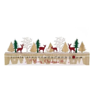 Image of Carousel Home Alpine Scene Wooden Christmas Advent Calendar Reindeer 24 Day Countdown To Winter Woodland Reusable Family Xmas 45cm