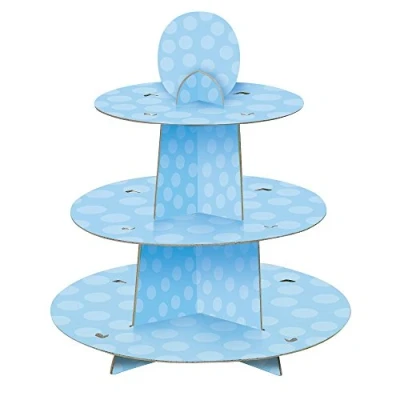 Image of Baby Blue Polka Dots Cupcake Stand (30cm Tall) 1 Piece Elegant Display for Desserts, Perfect Showers, Birthdays &amp; Celebrations, 13.5&quot; x 11.75&quot;