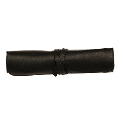 Image of Clairefontaine Ref 930026C Flying Spirit Leather Pencil Case Roll 26.7 x 20.5cm in Size, Made from Genuine Leather, 5 Slots for Storing Pencils &amp; Brushes Black