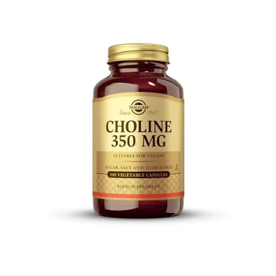 Image of Solgar Choline 350mg Healthy Liver Function Supports Fat Metabolism Essential Micronutrient Vegan 100 Vegetable Capsules