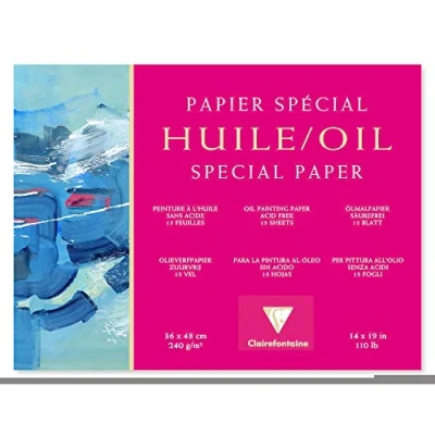 Image of Clairefontaine Ref 96494C Oil Paper Pad (15 Sheets) 36 x 48cm in Size, 240gsm Paper, Acid Free, pH Neutral Paint Adheres Well to the Light Textured