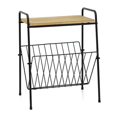Image of Carousel Home Gifts Wooden Top Magazine Rack Side Table Living Room Tables Book Storage Wire End Newspaper