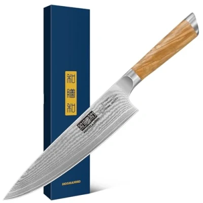 Image of HOSHANHO Damascus Chef Knife 8 Inch, Professional 67 Layers VG 10 Super Steel Kitchen Knife, Ultra Sharp Japanese with Ergonomic Olive Wood Handle