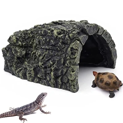 Image of BREUAILY Reptiles Hideaway Aquarium Cave, Turtle Sun Hiding Place Habitat Decoration for Lizards, Turtles (Large)