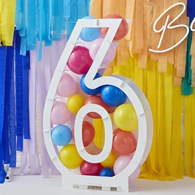 Image of Ginger Ray Balloon Mosaic Number 6 Birthday Party Decoration, Rose Gold,rainbow