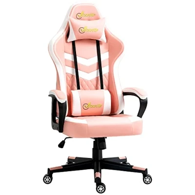 Image of Vinsetto Gaming Chair, Computer Desk Chair with Lumbar Support, Faux Leather Racing Headrest and Swivel Wheels for Home Office, Pink
