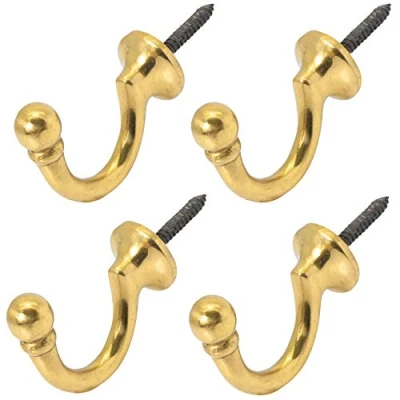 Image of 4x Large Polished Brass Curtain Tie Backs 50mm Ball End Screw In Metal Hooks