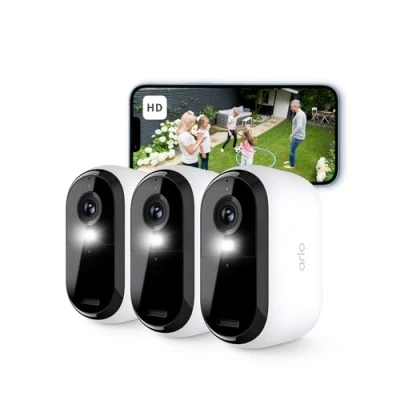Image of Arlo Essential 2 HD Video Security Camera Outdoor Wireless, Battery Operated Home With Colour Night Vision, Light, Siren, Way Audio &amp; WiFi, Secure Free Trial, 3 Cameras, White