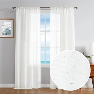 Image of Nautica Classics Window Curtains Lightweight Drapes Set of 2 Panels Sheer, 38&quot; x 84&quot; Pair, White