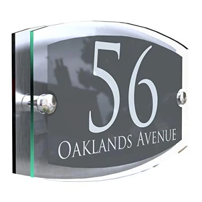 Image of MODERN HOUSE SIGN PLAQUE DOOR NUMBER STREET GLASS EFFECT ACRYLIC ALUMINIUM NAME ESTA5 28WA S C