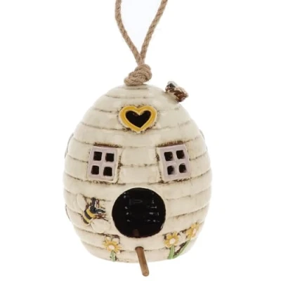 Image of Shudehill Giftware Village Pottery Beehive Birdhouse/Feeder in Cream or Yellow (Cream Birdhouse)