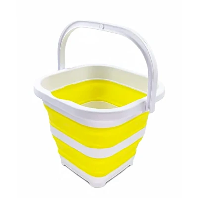Image of SAMMART 5L Collapsible Rectangular Handy Basket/Bucket (White/Lemon)