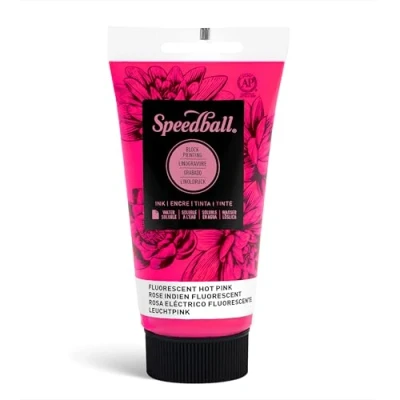 Image of Speedball 75ml 2.5oz Water Soluble Block Ink Fluorescent Hot Pink, for Printing, Lino, Screen Artists