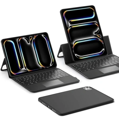 Image of ESR Ascend iPad Pro 13 Inch Case with Keyboard (M4, 2024), Magnetic Detachable Multi Touch Trackpad, Fully Adjustable Portrait/Landscape Stand, Color Backlit Keys, Pencil Clasp, Black