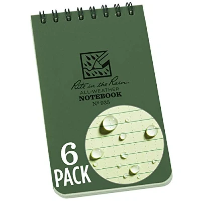 Image of Rite in the Rain Weatherproof Top Spiral Notebook, 3&quot; x 5&quot;, Green Cover, Universal Pattern, 6 Pack (No. 935L6)