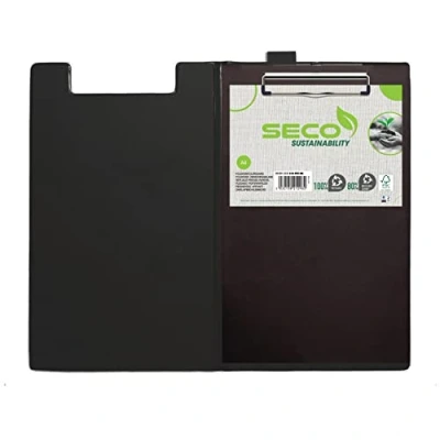 Image of SECO 570A ECO BK A4 PVC Covered Foldover Clipboard with Heavy Duty Clip Black