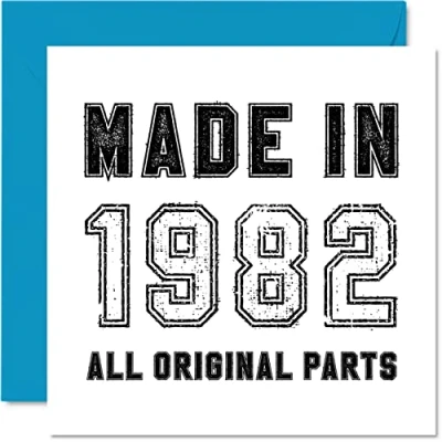 Image of 42nd Birthday Card for Men Women Him Her Made in 1982 All Original Parts Funny Forty Two Second Dad Mum Brother Sister Friend, 145mm x Humour Greeting Cards