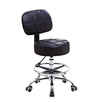Image of KKTONER Swivel Round Rolling Stool PU Leather with Adjustable Foot Rest, Height Task Work Drafting Chair Back (Black)