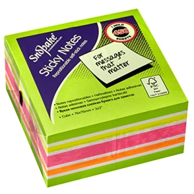Image of Snopake 76 x mm Green Rainbow NeonMix Sticky Notes [Cube of 450 Sheets] 15760