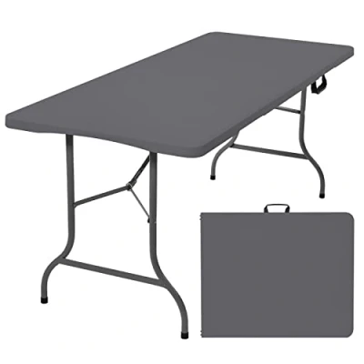 Image of Rainberg 6FT Heavy Duty Plastic Folding Table, Picnic Camping Garden Outdoor Diner, BBQ Table. (Grey, (180cm x 75cm) Table)