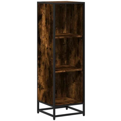 Image of vidaXL Book Cabinet/Storage Cabinet Smoked Oak, Metal Frame Engineered Wood Bookshelf for Office or Living Room Modern Freestanding Shelf Rack 33.5x33x107.5 cm