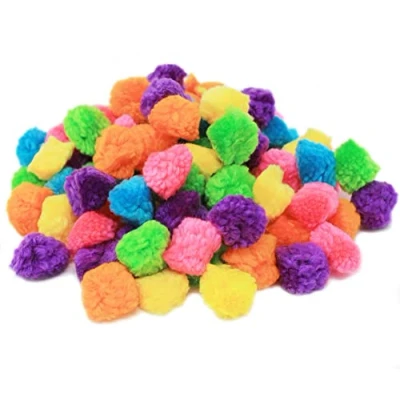 Image of Bright Ideas Woolly Pompoms. Assorted Colours and 25mm Size Pack of 100 Acrylic Pompoms for Kids Crafts, Arts &amp; Crafts DIY Creative Decorations. BI8027.
