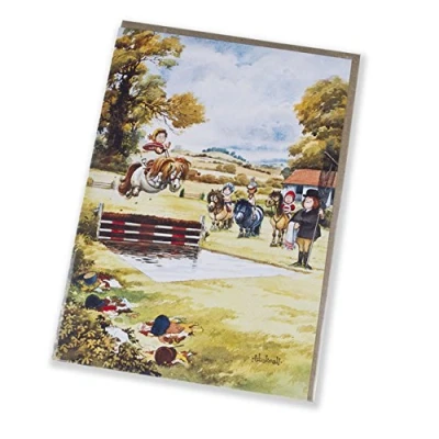 Image of Horseback riding greeting card. The Water Jump by Norman Thelwell