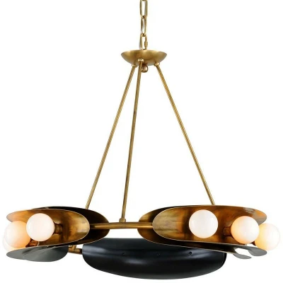 Image of Hopper 9 Light Chandelier Vintage Brass Bronze Accents, Glass