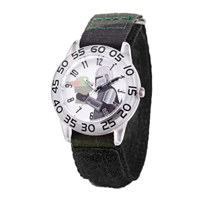 Image of STAR WARS The Mandalorian Kids&#039; Plastic Time Teacher Analog Quartz Nylon Strap Watch, Clear/Black, strip