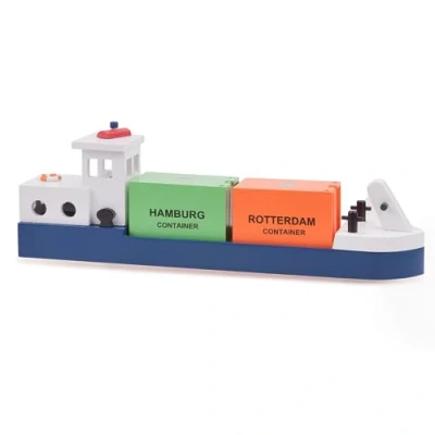 Image of New Classic Toys Wooden Barge with 2 Contaienrs for Preschool Age Toddlers Boys Girls