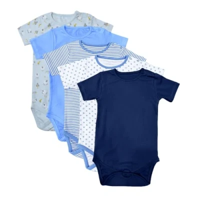 Image of NIYS Unisex Bodysuits Shortsleeved Comfortable Soft 100% Cotton Vests for 0 to 24 Months Baby Boys and Girls (Pack of 5) (Colour 2, 9 12M)