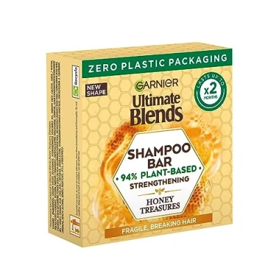 Image of Garnier Ultimate Blends Honey Treasures Strengthening Shampoo Bar for Damaged Hair, Clear, 60 g (Pack of 1)