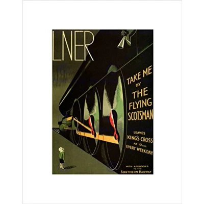 Image of Wee Blue Coo Travel Lner Railway Flying Scotsman UK Locomotive Vintage Ad Art Wall Print